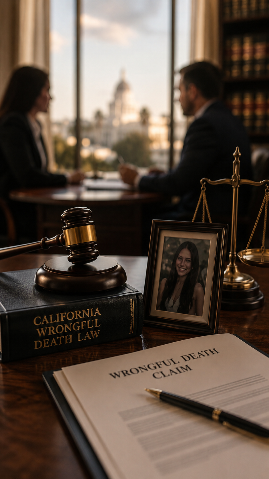 Attorney reviewing a California wrongful death claim with grieving family members after a fatal truck accident